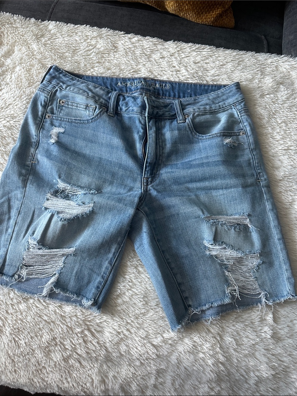 American Eagle Outfitters Distressed Light Blue Denim Bermuda Shorts